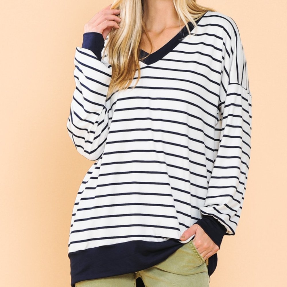 V-NECK STRIPE TUNIC